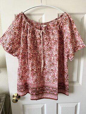 Faherty Florence Top Floral Boho Organic Cotton Oversized Medium